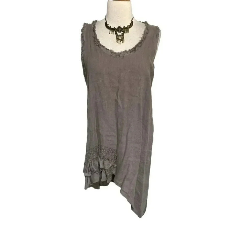 Baci M/L taupe brown artsy made‎ in Italy sleeveless asymmetrical top